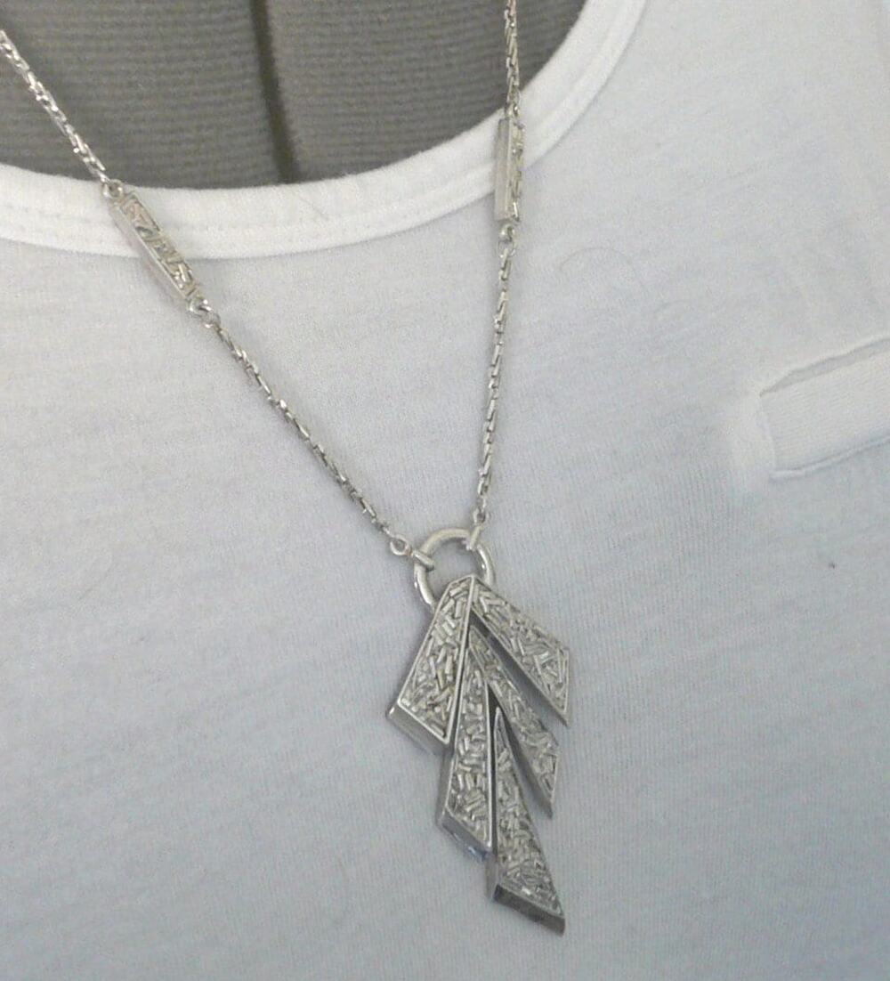 Vintage Silver Trifari Necklace - Triangles Geometric Statement Piece.